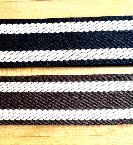 top: black with off white stripe. Bottom: dark bown with off white stripe